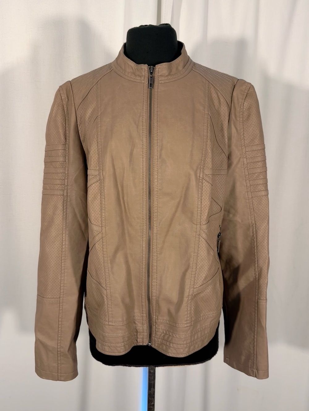 Made by Johnny Taupe Faux Leather Moto Jacket